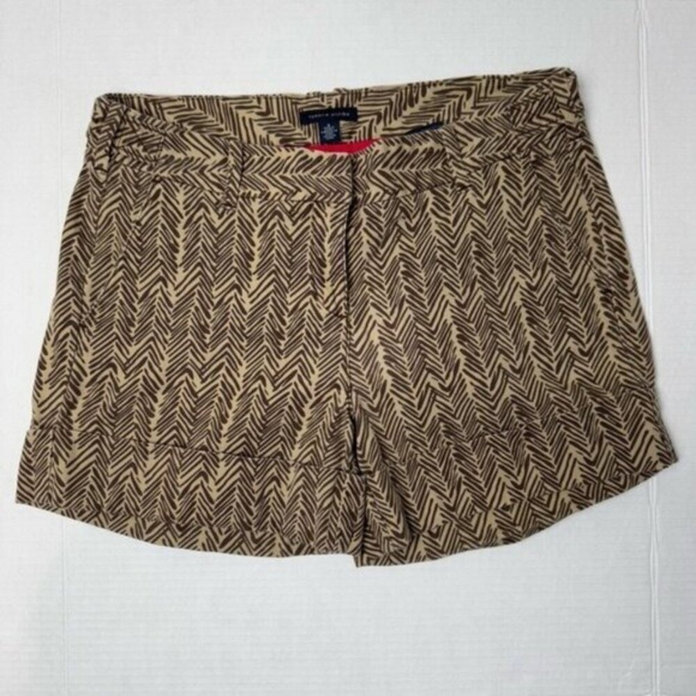 Tommy Hilfiger brown herringbone print rolled hem chino shorts 8